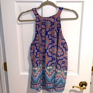 Colorful Print Highneck Blouse